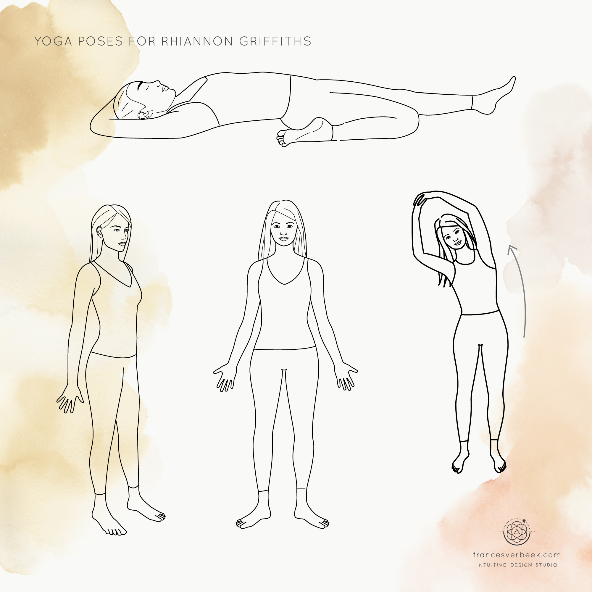 Yoga poses illustration for Rhiannon Griffiths by Frances Verbeek