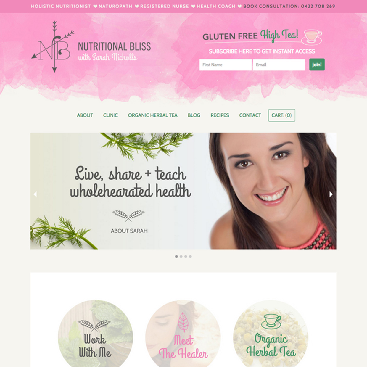 Nutritional Bliss website design by Frances Verbeek